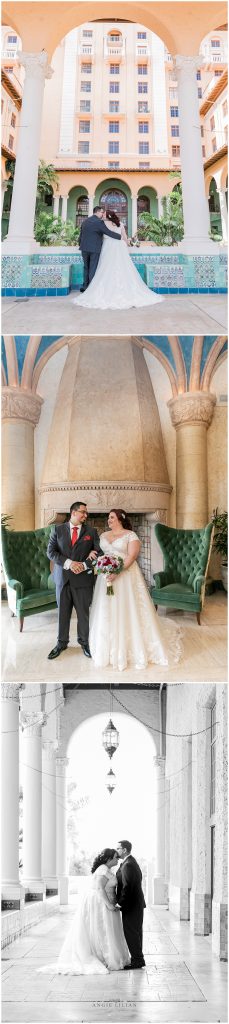 bride and groom portraits in biltmore hotel coral gables. Photo by Angie Lilian